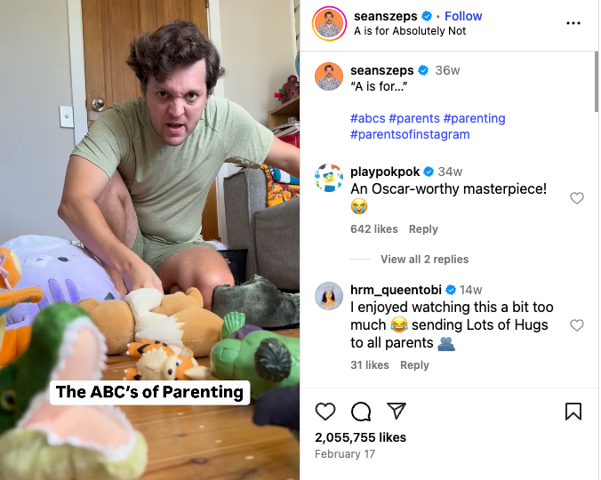 Sean posts a humorous Reel to Instagram describing what it’s like to parent messy children (Source: Instagram)