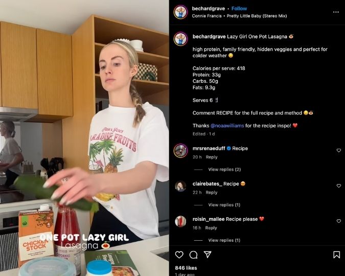 Bec shares a one-pot lazy girl lasagna recipe to Instagram Reels