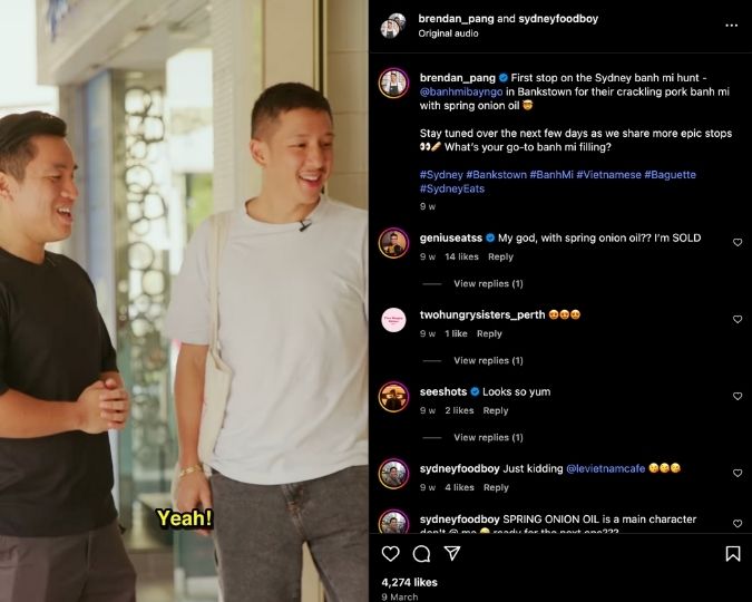 SydneyFoodBoy posts an Instagram Reel in collaboration with Banh Mi Bay Ngo