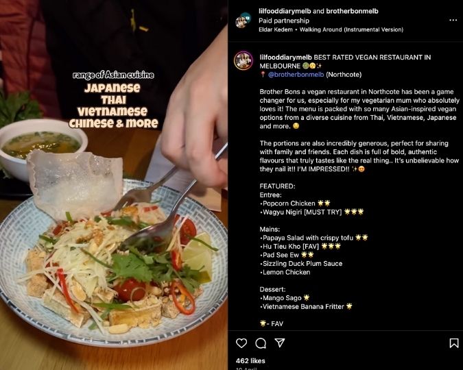 Lillian Nguyen posts an Instagram Reel in collaboration with Brother Bon Northcote