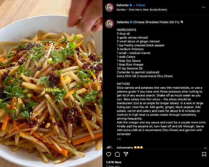Liz Miu shares an Instagram Reel recipe for a green salad