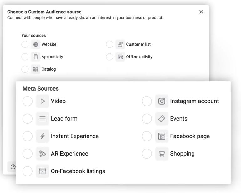 example of Meta's social media advertising options for targeting