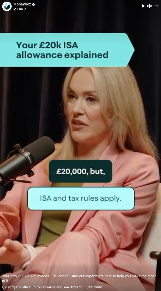 Moneybox Facebook interview features @georgiefrostlive explaining how ISAs work 