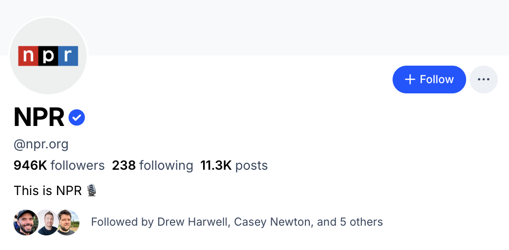 NPR profile page with a bio saying “This is NPR” and verification checkmark.