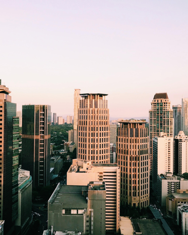 Towering skyscrapers dominate the Metro Manila skyline in the Phillippines.