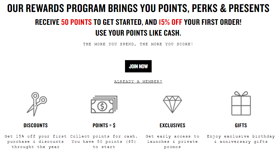 A landing page for a rewards program that Smashbox sends to customers.