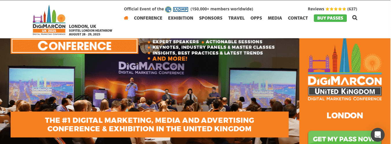 The DigiMarCon website promoting this year's London 2025 event