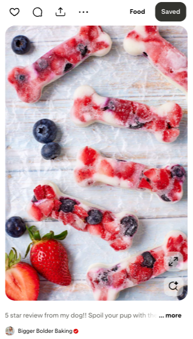 Bigger Bolder Baking’s Pinterest post for frozen yogurt dog treats