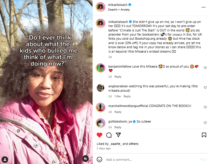 Mikaela Loach posts inspiring, considerate and authentic content on her Instagram 