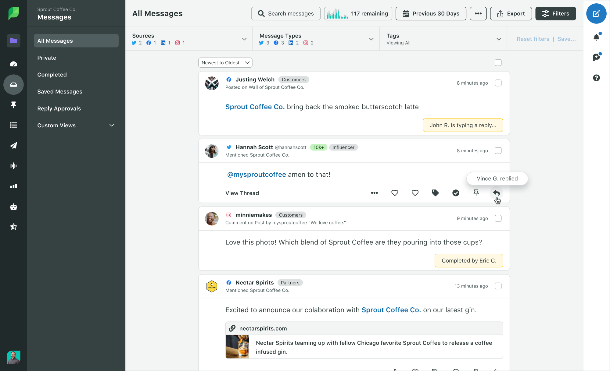 Sprout Social's Smart Inbox dashboard