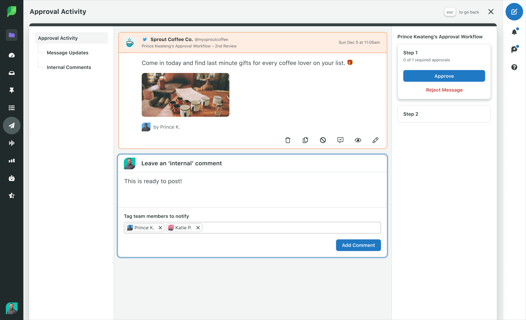 Sprout's Publishing Approval Workflow
