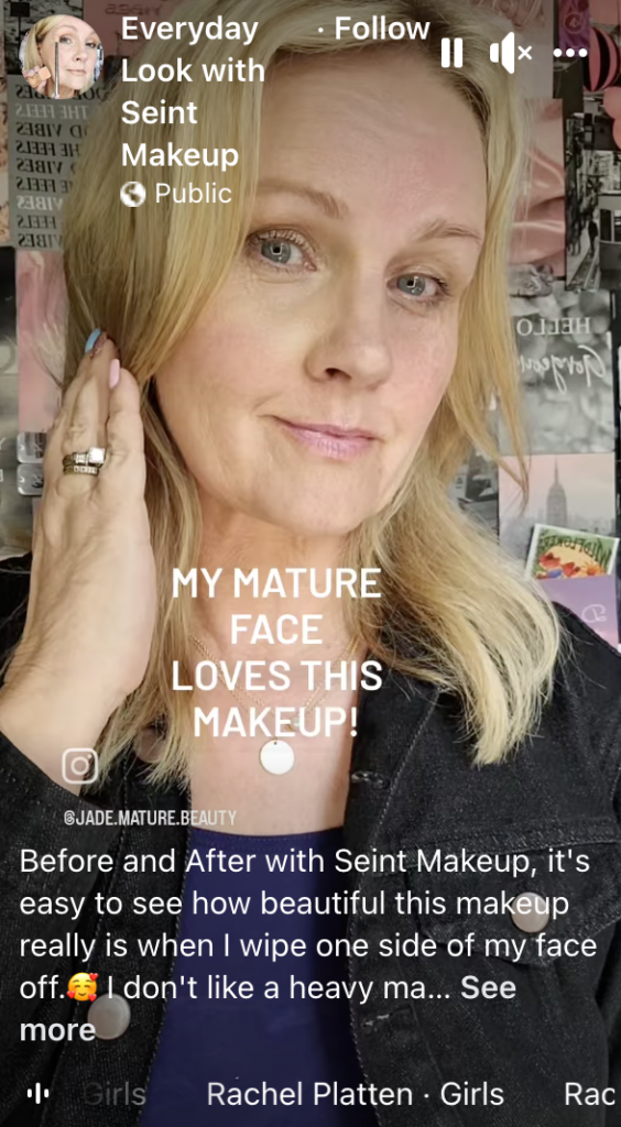 Facebook reel screenshot of a makeup line aimed at women over 50.