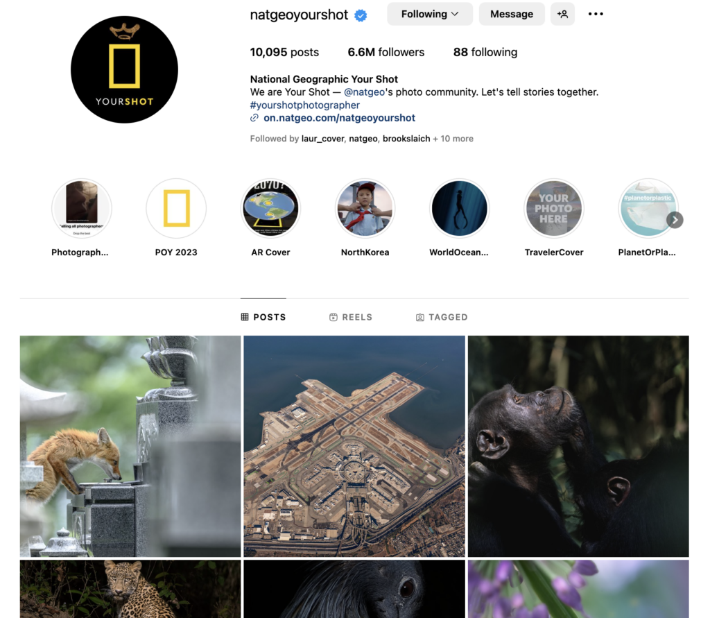A screenshot of the Nat Geo Your Shot Instagram channel, which features user-generated photos from Nat Geo's community.