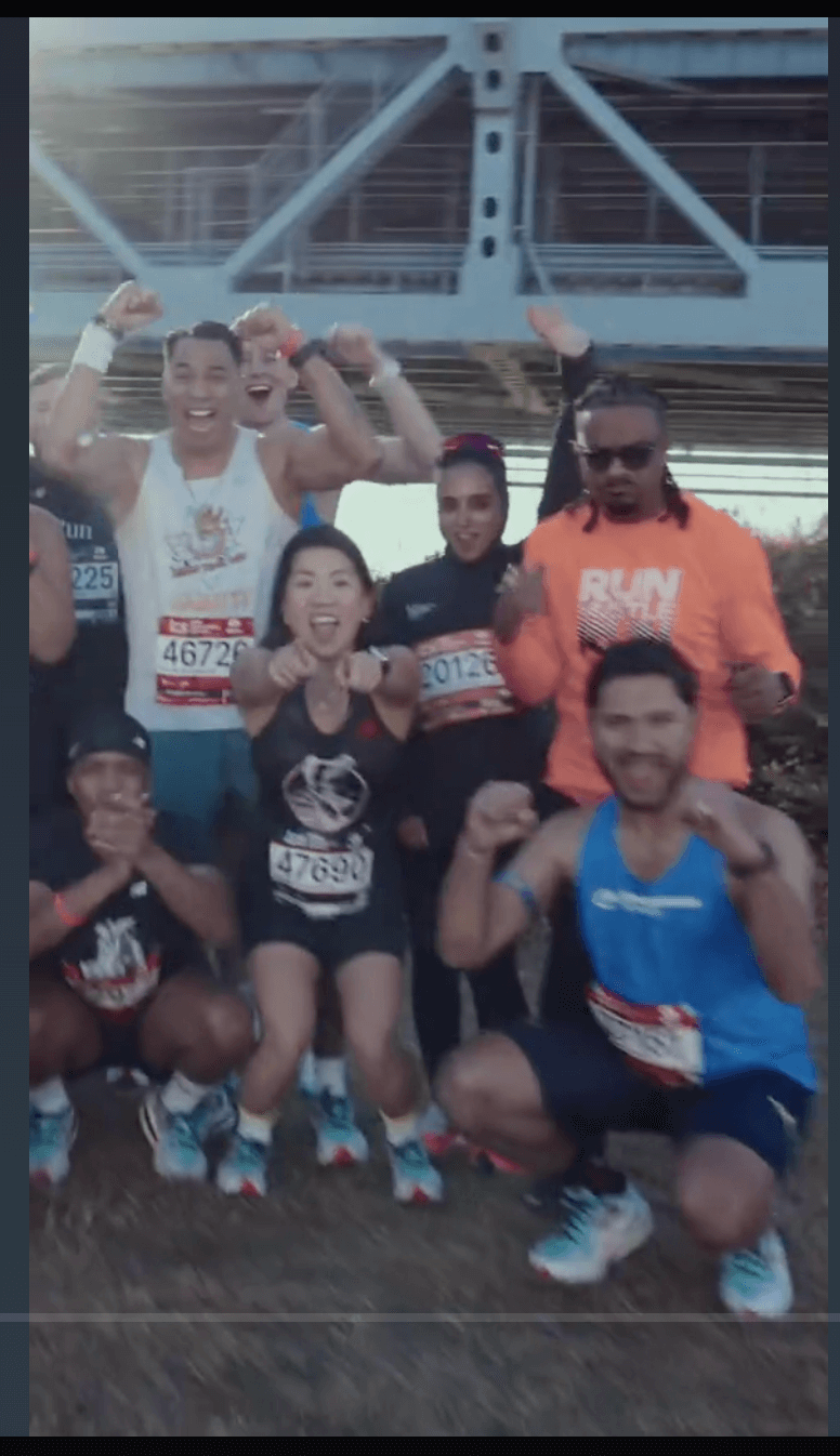 A New Balance TikTok video screenshot featuring NYC Marathon runners in the brand’s gear
