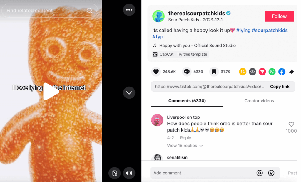 An instagram post from Sour Patch Kids featuring a meme.