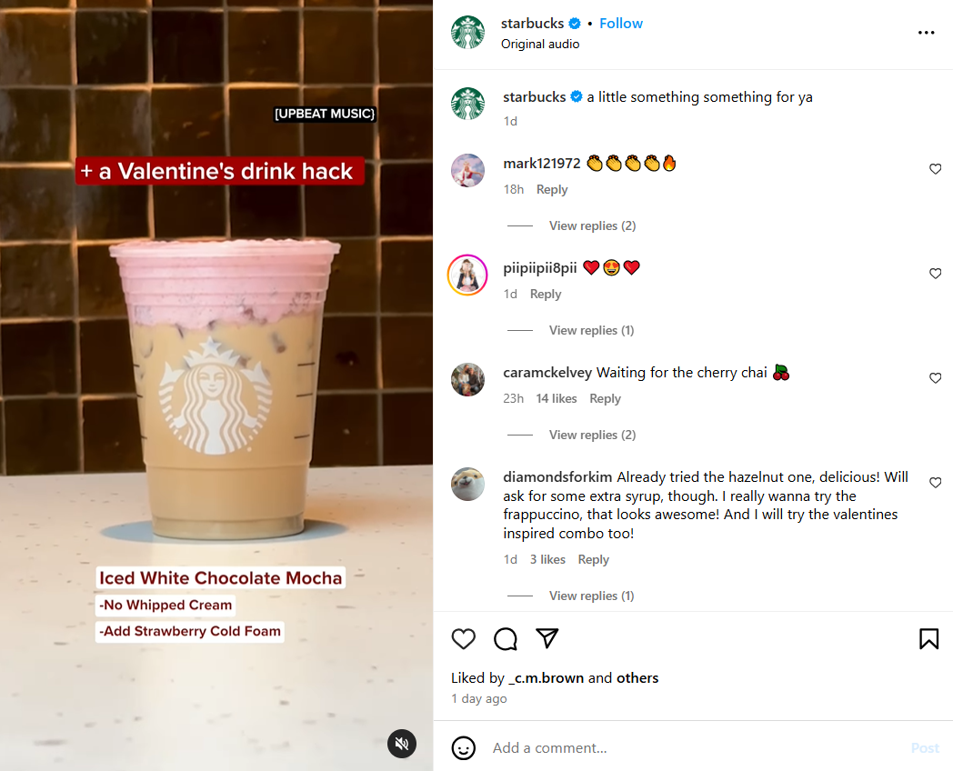 A post from Starbucks' Instagram account tailored to its American audience.