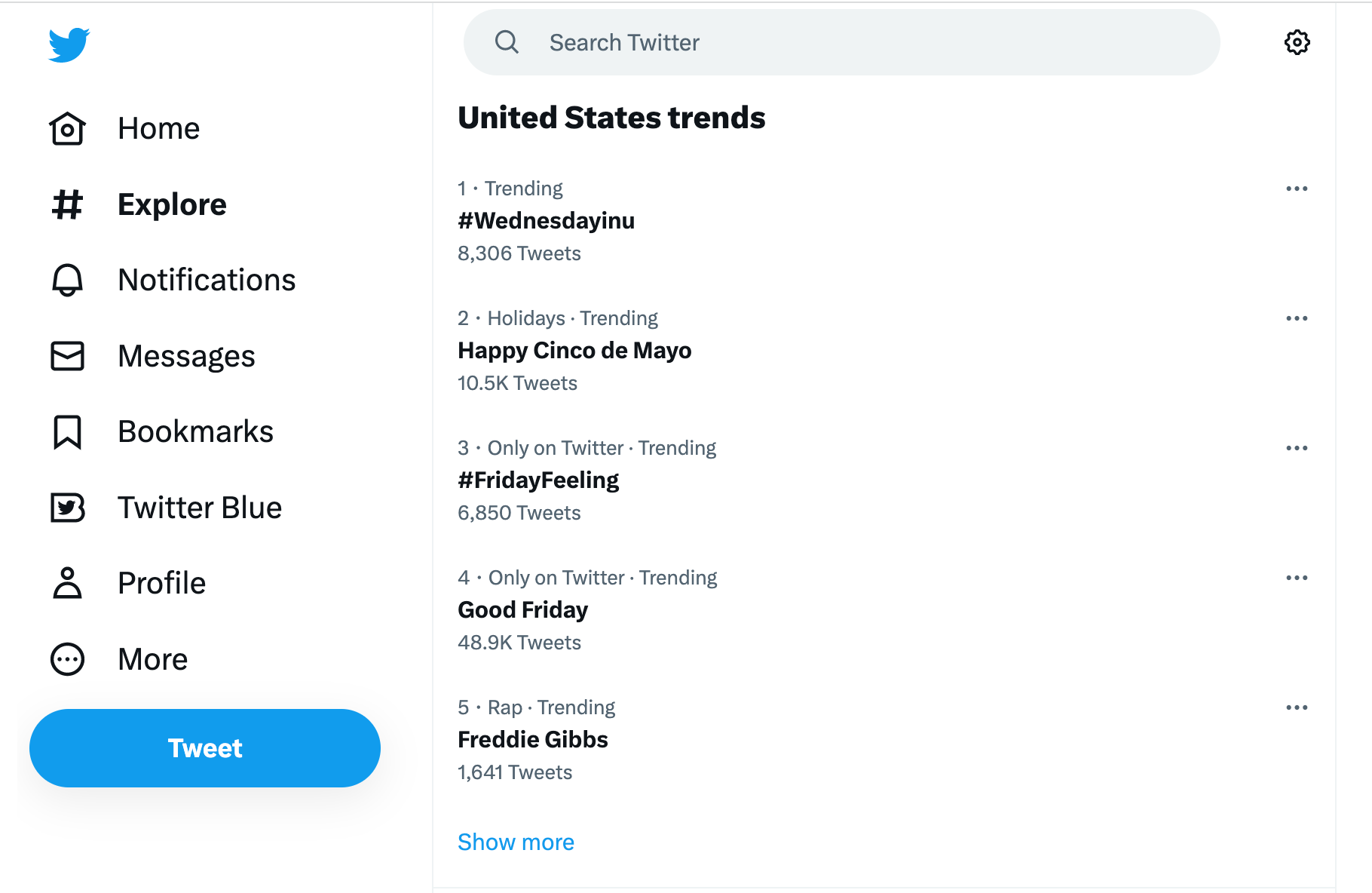 Screenshot of the Twitter Explore Page.