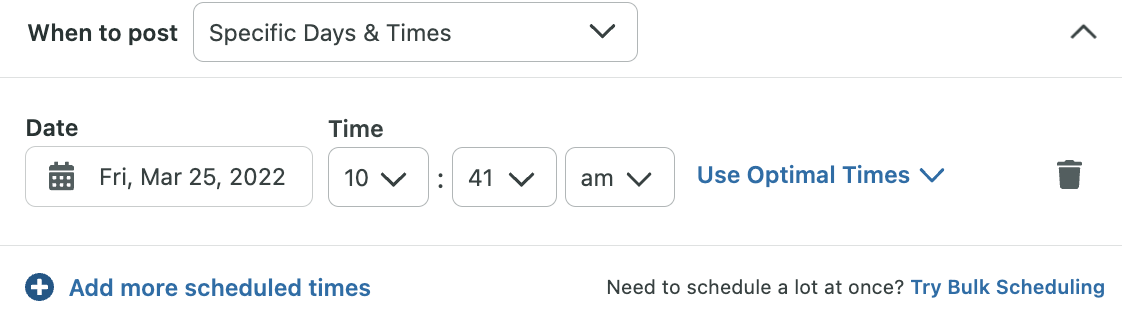 Scheduling options in Sprout Social’s desktop Instagram Story scheduling tool.